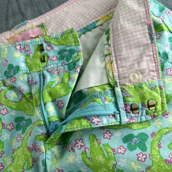 Lilly Pulitzer Shorts Women’s Size 2 Resort Fit Blue/Pink Alligator Cotton Check - Picture 10 of 15